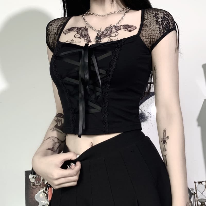 22112P Cross-Border Lace Patchwork Top Gothic Style Dark Lolita Original Design Girl's Dress