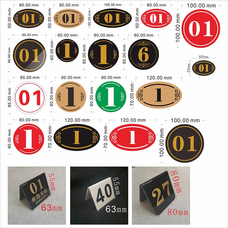 Acrylic V-shaped digital restaurant table number plate/table number sticker/label