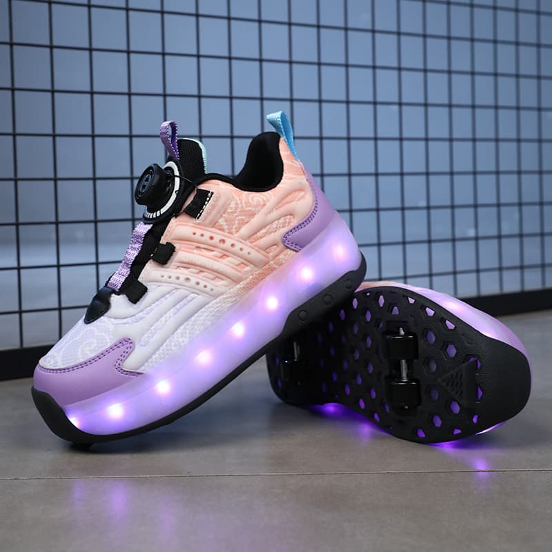 BKG Light-Up Sneakers for Girls and Boys, Four-Wheel Glowing Shoes for All Seasons, Campus Roller Skates for Kids