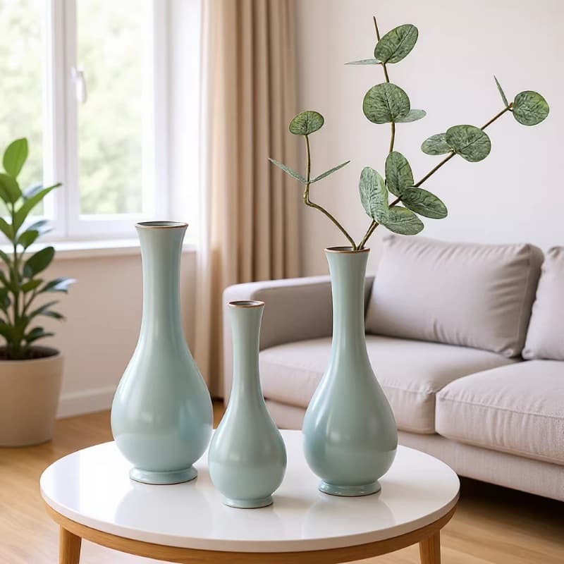 Emotionally Stable Vase Ru Kiln Ceramic Small Dried Flower Arrangement Guanyin Bottle Yujing Bottle Chinese Style Living Room Table