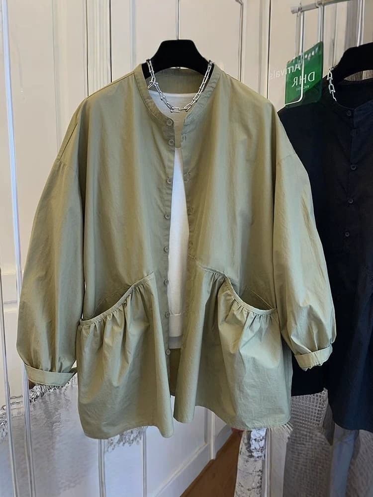 2026 New Spring Thin Jacket New Style 3D Double Pocket Long Sleeve Shirt Top Women Loose Casual Windbreaker Coat