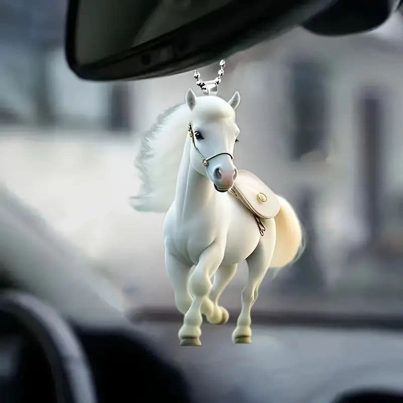 Cross-border New Hot Sale Acrylic Flat White Horse Car Pendant Bag Charm Accessory