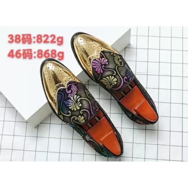 Men's Gold Pattern Trendy Shoes 2025 Height-Increasing Breathable Pointed Casual Shoes Summer Breathable Stylist