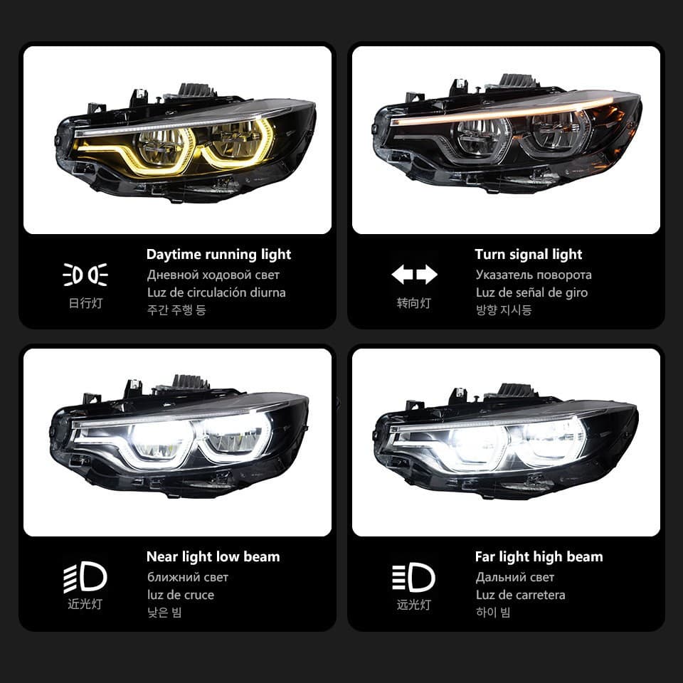 For 13-20 BMW 4 Series Headlight Assembly F32 Modified High Spec Dual Color LED Spoon Daytime Running Light Turn Signal