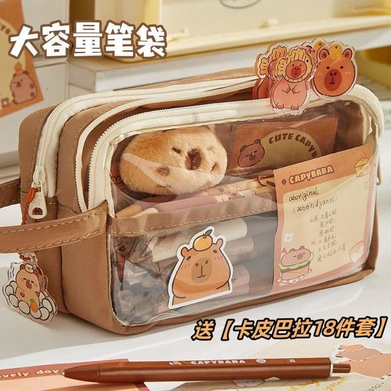 Capybara Pencil Case Large Capacity Handheld Five-Layer Multi-Functional Primary and Secondary School Student Stationery Pencil Canvas Pencil Case