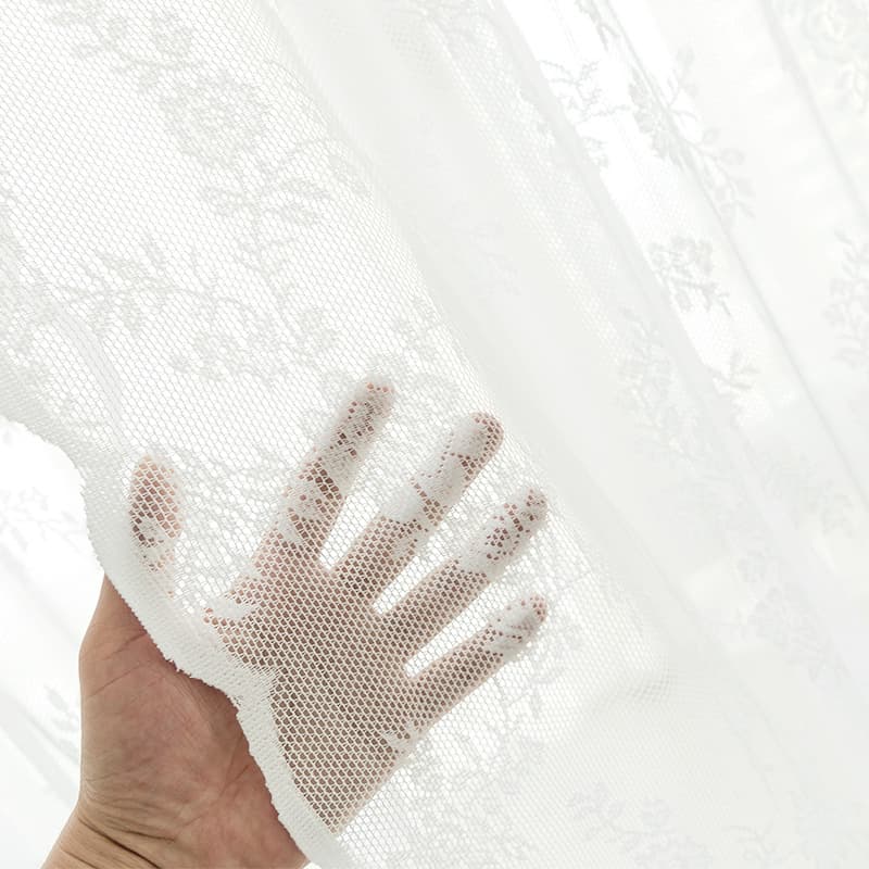 Amazon no-drill lace curtains, ready-made rod-mounted, European and American style white gauze curtains, door curtains, bedroom bay window gauze curtains.