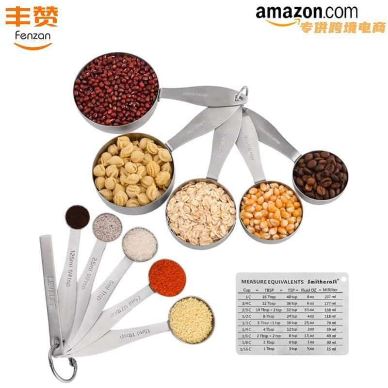 Stainless Steel Measuring Cup and Spoon Set, 10-Piece, Colorful Gold and Natural Finish, Baking Measuring Tool Set for Kitchen