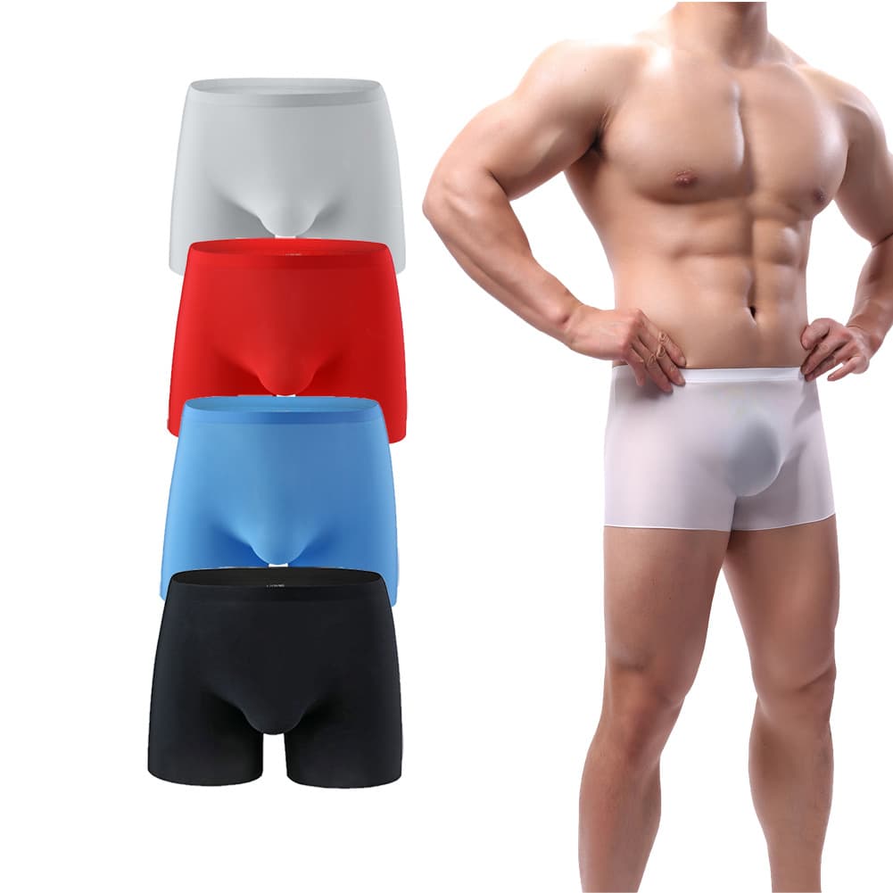 Customized Ice Silk Men's Breathable Boxer Briefs, Mid-Waist Trendy Brand, Factory Direct Supply for Amazon