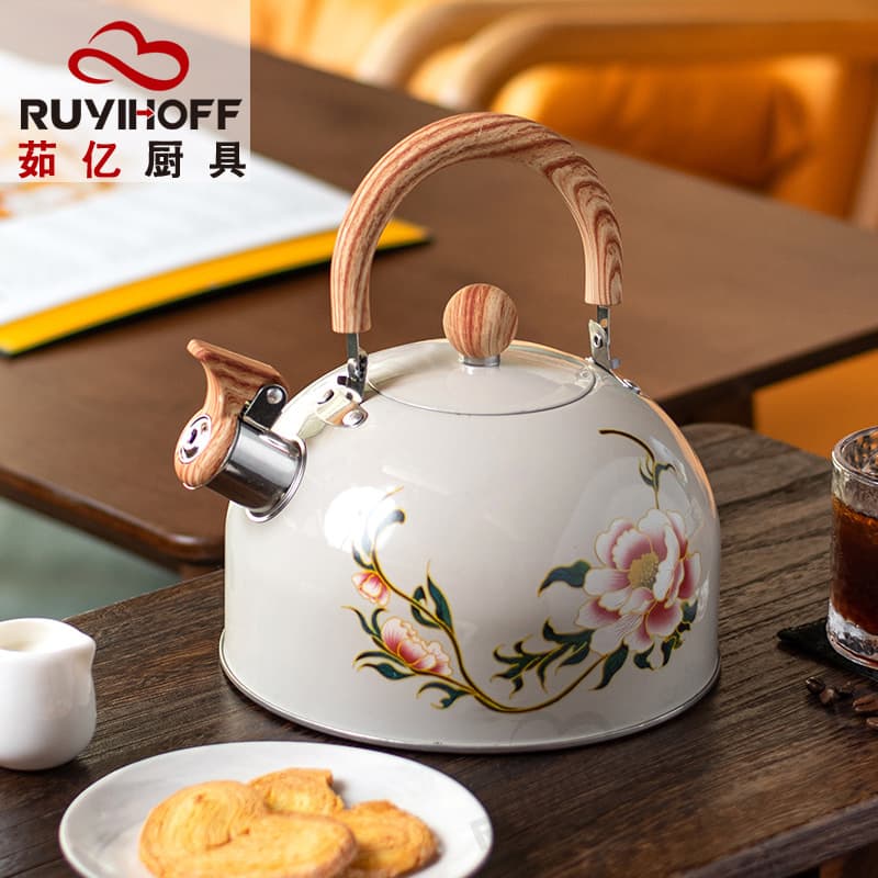 Cross-border new flower pattern whistling kettle, European and American kitchenware creative white whistling large capacity 3L kettle
