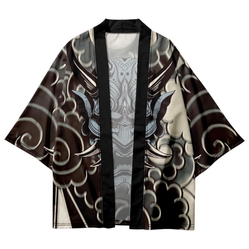 Summer Kimono Cross-border Hannya Illustration 3D Print Three-quarter Sleeve Shirt Taoist Robe Cardigan Loose Fit Men's