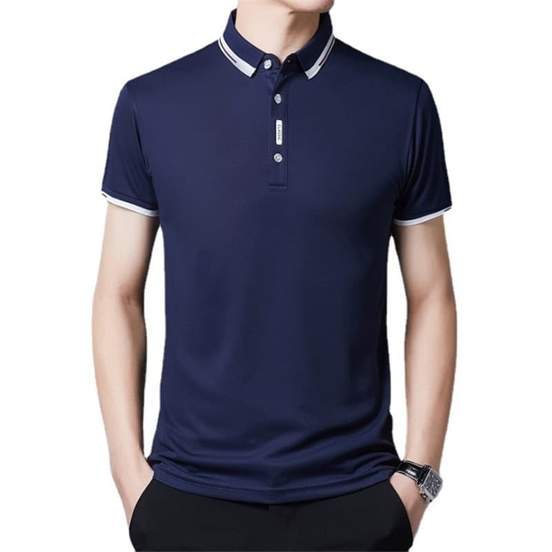 2025 Summer New Men's Short Sleeve T-Shirt Solid Color Turn-down Collar Polo Shirt Business Casual Polo Advertising Shirt