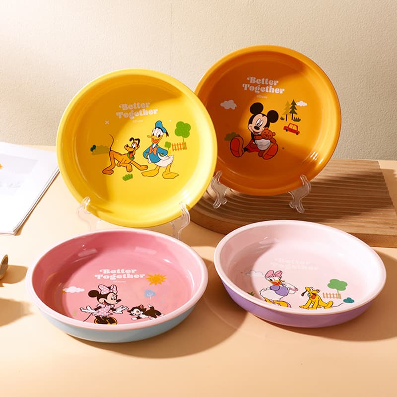 Disney Fun 8-Inch Round Ceramic Cartoon Plate for Kids, Baby Dinner Plate