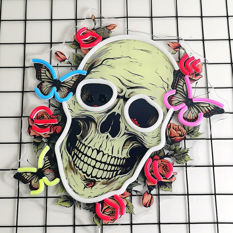 LED neon skull decoration UV printing industrial style bar wall hanging home decoration commercial