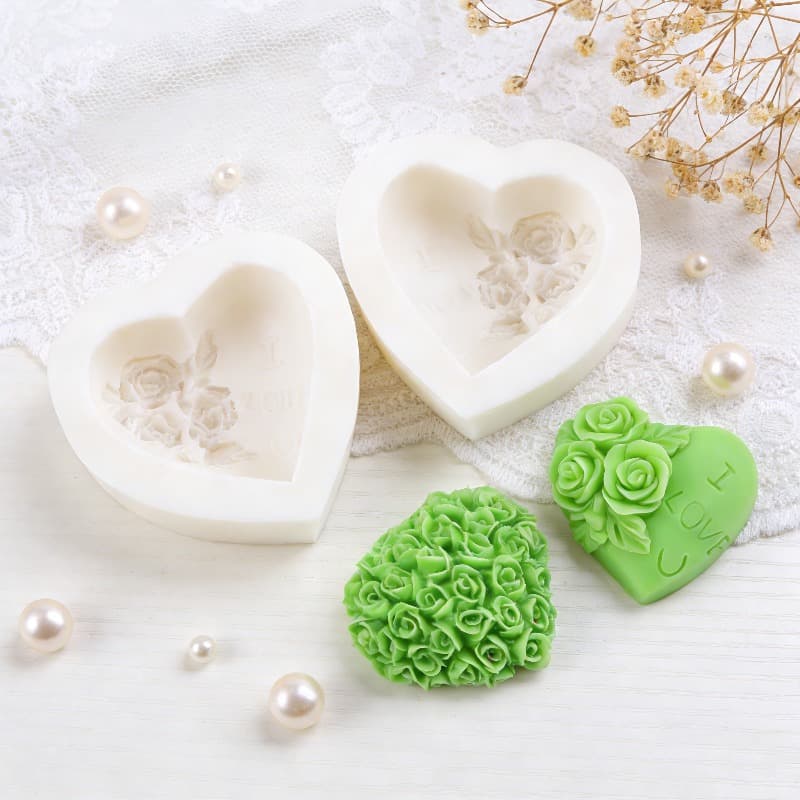 Rose Heart Silicone Mold DIY Handmade Scented Candle Soap Chocolate Ice Cube Fondant Baking Mold
