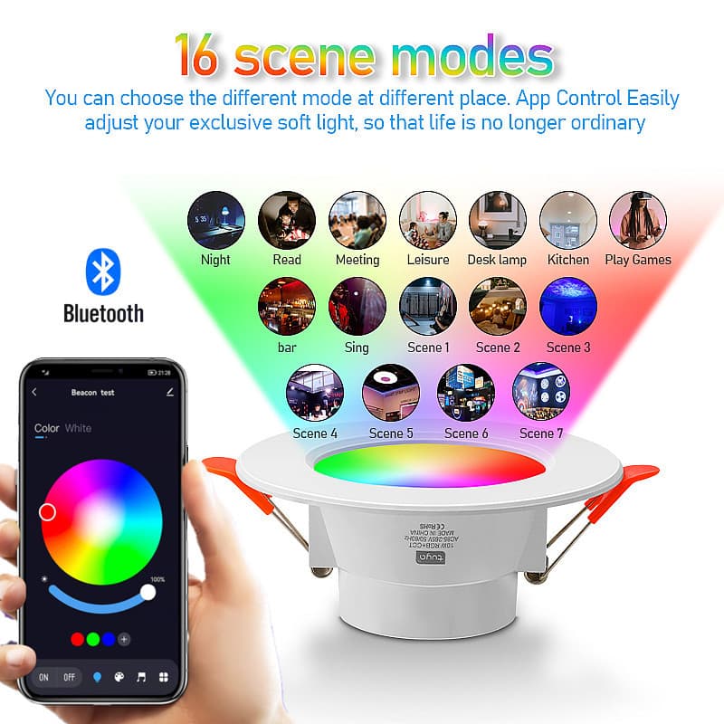 Bluetooth smart downlight with graffiti RGBCW full-color dimming, Alexa voice/APP control, factory direct supply 85-265