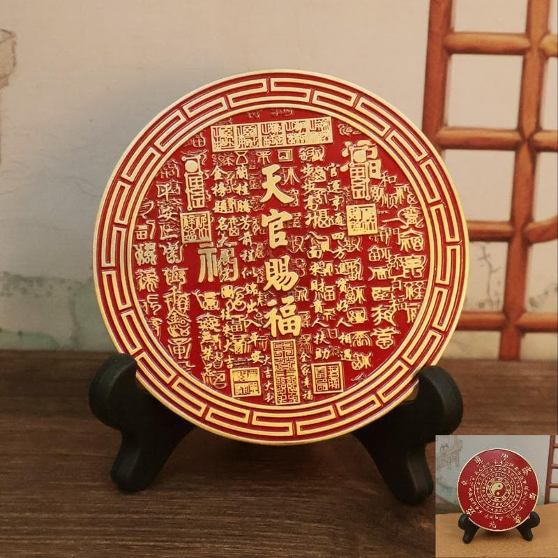 Brass Four Divine Beasts Heavenly Official Blessing Bagua Bronze Mirror Desktop Ornaments Stone Gandang Lucky Brass Crafts Ornaments