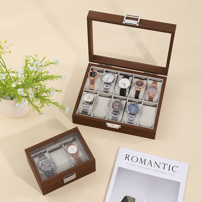 Black Walnut Wood Grain Watch Box, Bracelet & Beaded Necklace Storage Box, Watch Gift Box, Walnut Window Display Jewelry Case