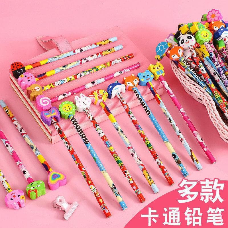 Creative Elementary School Student Prize Cute Cartoon Pencil with Eraser Learning Stationery Supplies Children Gift Kindergarten