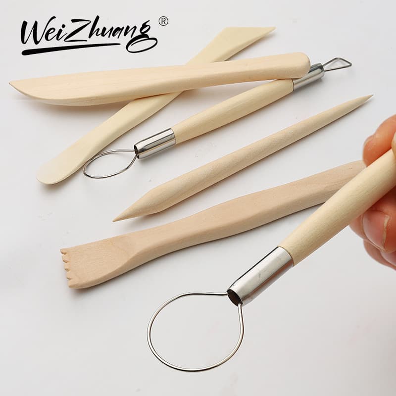 Clay Sculpture 5-Piece Set Wooden Pottery Knife Soft Clay Sculpture Knife Clay Sculpture Tool Trimming Five-Piece Set Art Supplies