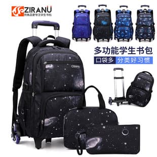 Natural Fish Cross-Border Primary School Student Pull Rod Backpack for Grades 3-6 Large Capacity Middle School Student Lightweight Stair Climbing Six Wheels