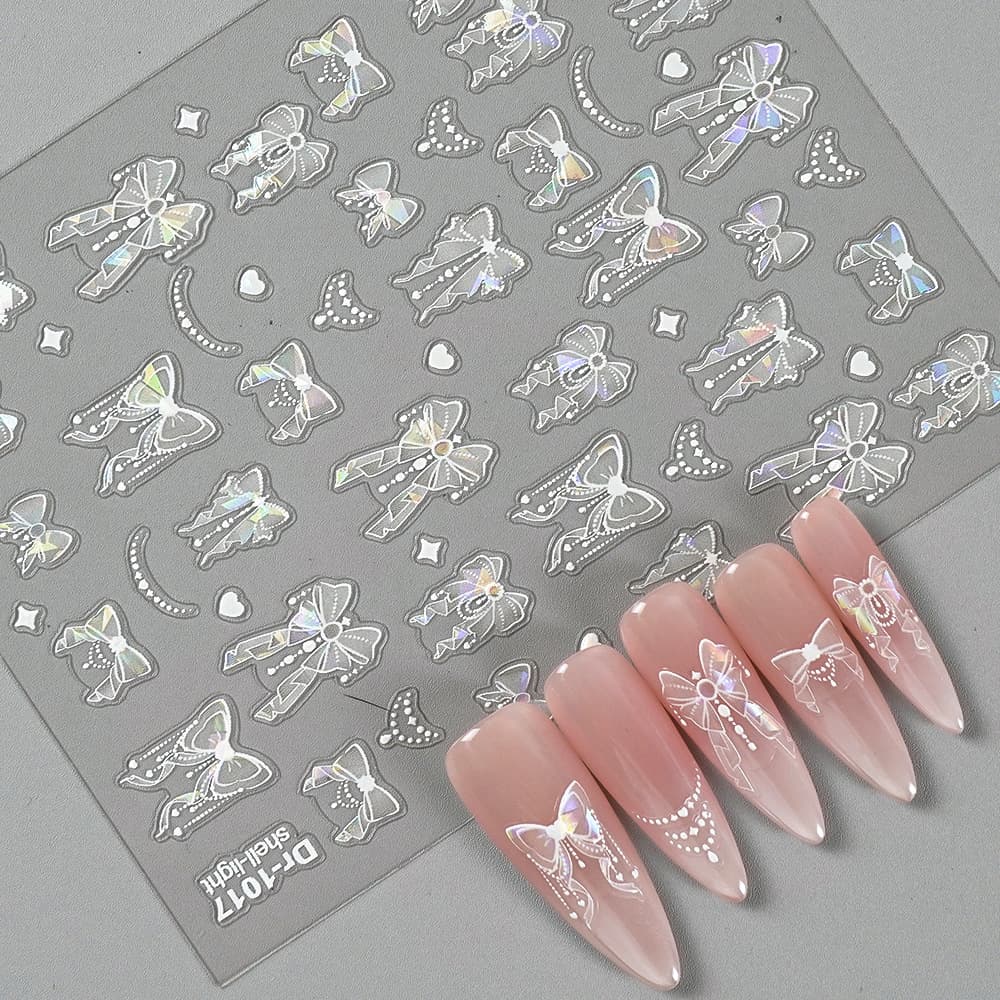 Redanco New 5D Embossed Ins Internet Celebrity Shell Glow Nail Stickers Bow Series 3D Nail Art Decals