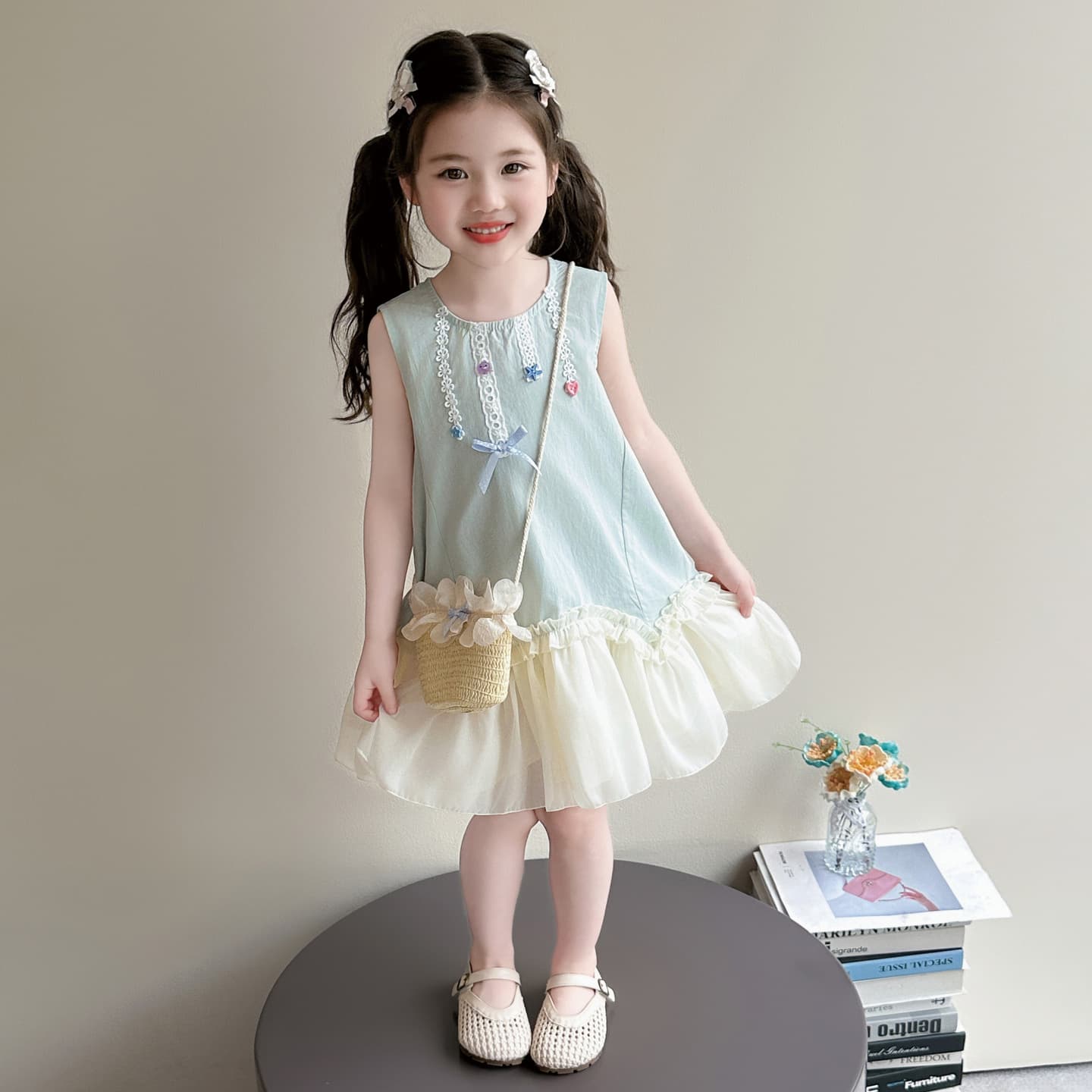 Girls fashion lace dress summer 2026 new children's casual style summer dress baby girl cotton skirt