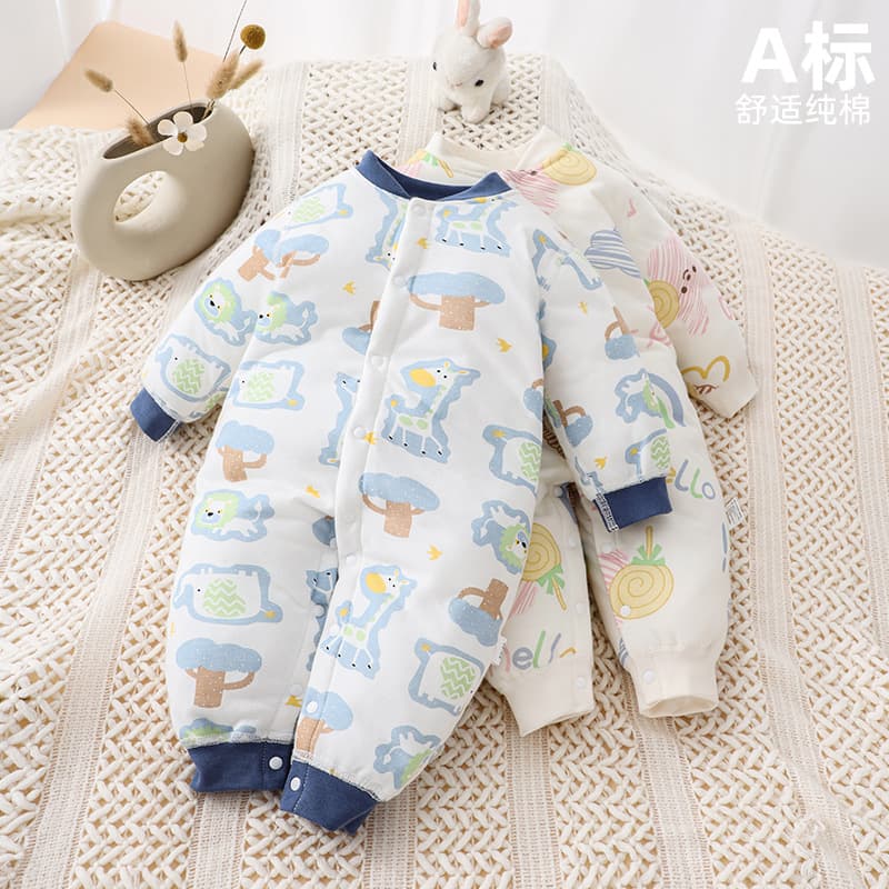 Thickened Three-Layer Cotton Baby Romper Suit for Autumn And Winter Newborn Unisex Long Sleeve Casual Style Clothes And Underwear