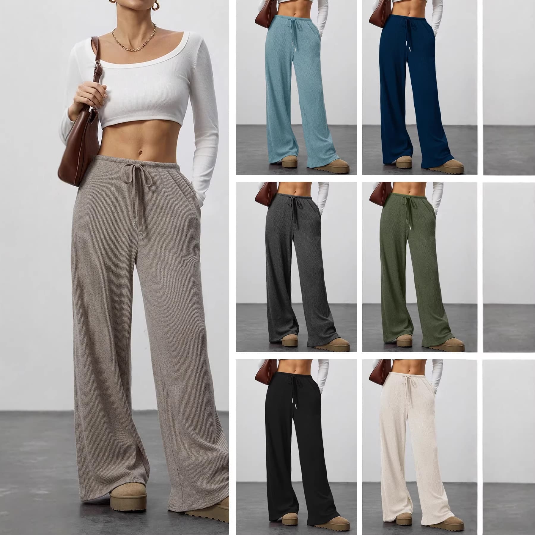 Women's Casual Drape Effect Drawstring Wide-Leg Long Pants - Amazon Spring Summer European American Fashion New