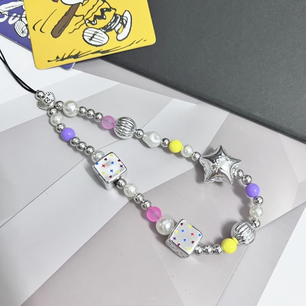 Simple DIY girly heart-shaped colorful bead phone strap, trendy all-match bag chain, stylish and unique