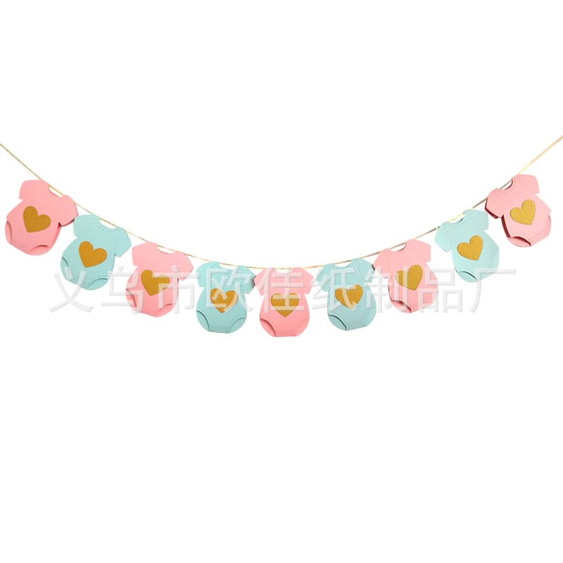 Baby Shower Party Decoration Banner, Clothes Bunting, Gender Reveal Tic-Tac-Toe Game Props, Hanging Cloth