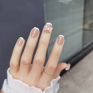 Nail Tips Press-On Nails with Rhinestones Finished False Nails Runaway Princess Cute Student Bow French Nail Stickers