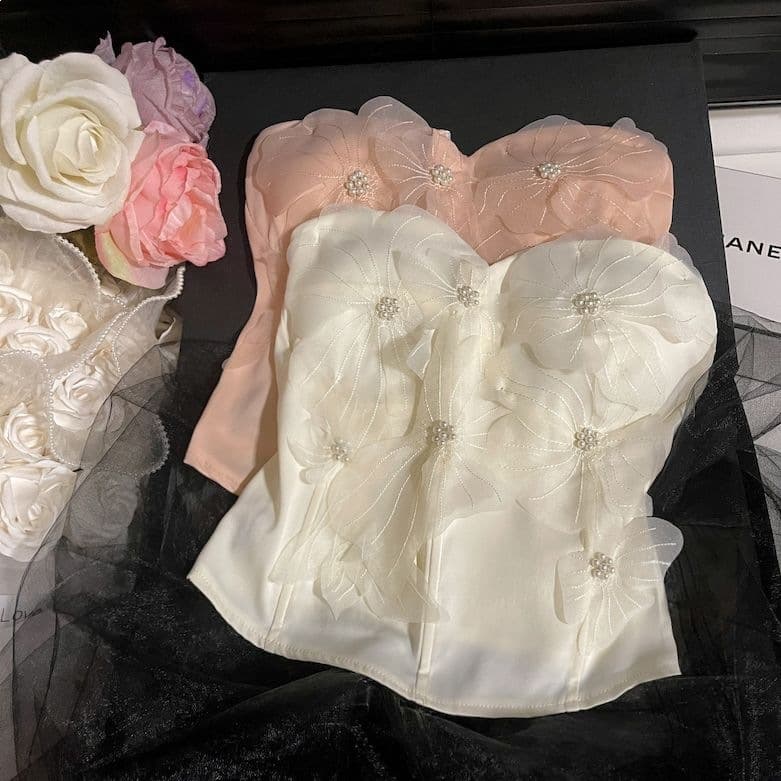 French-Style Pure Desire Mesh Floral Slim-Fit Elegant Tube Top Spicy Girl Bustier Top 2026 Summer Women's Fashion