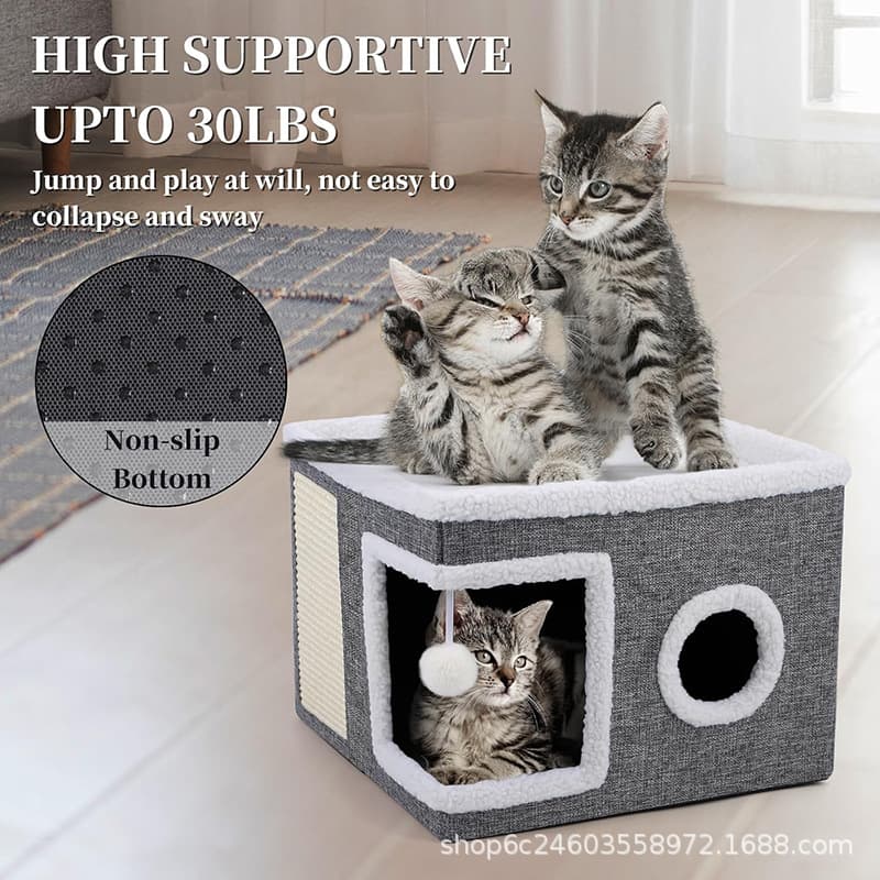 Foldable Cat Nest Two-Story Cat Villa, Suitable for All Seasons, Large Cat Friendly, Cat Scratch Board, Cross-Border Exclusive