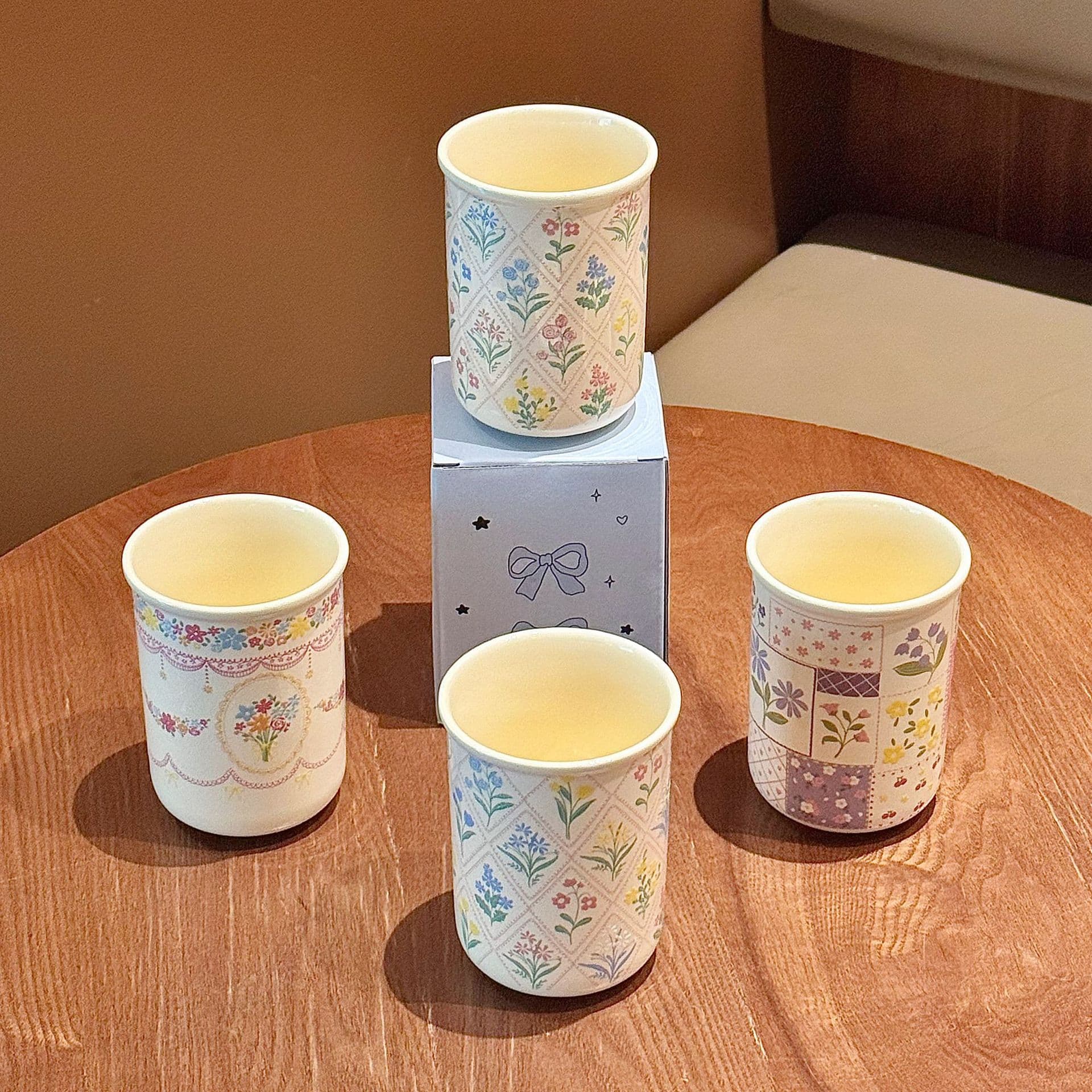 Beaded Curtain Small Flower Series Ceramic High-Aesthetic Handheld Cup, Cute Breakfast Cup, Household Milk Cup, Coffee Cup