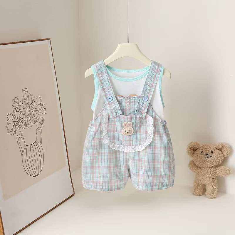 Girls summer new style super cute cute baby girl fresh cartoon three-dimensional bunny ears sleeveless overalls suit