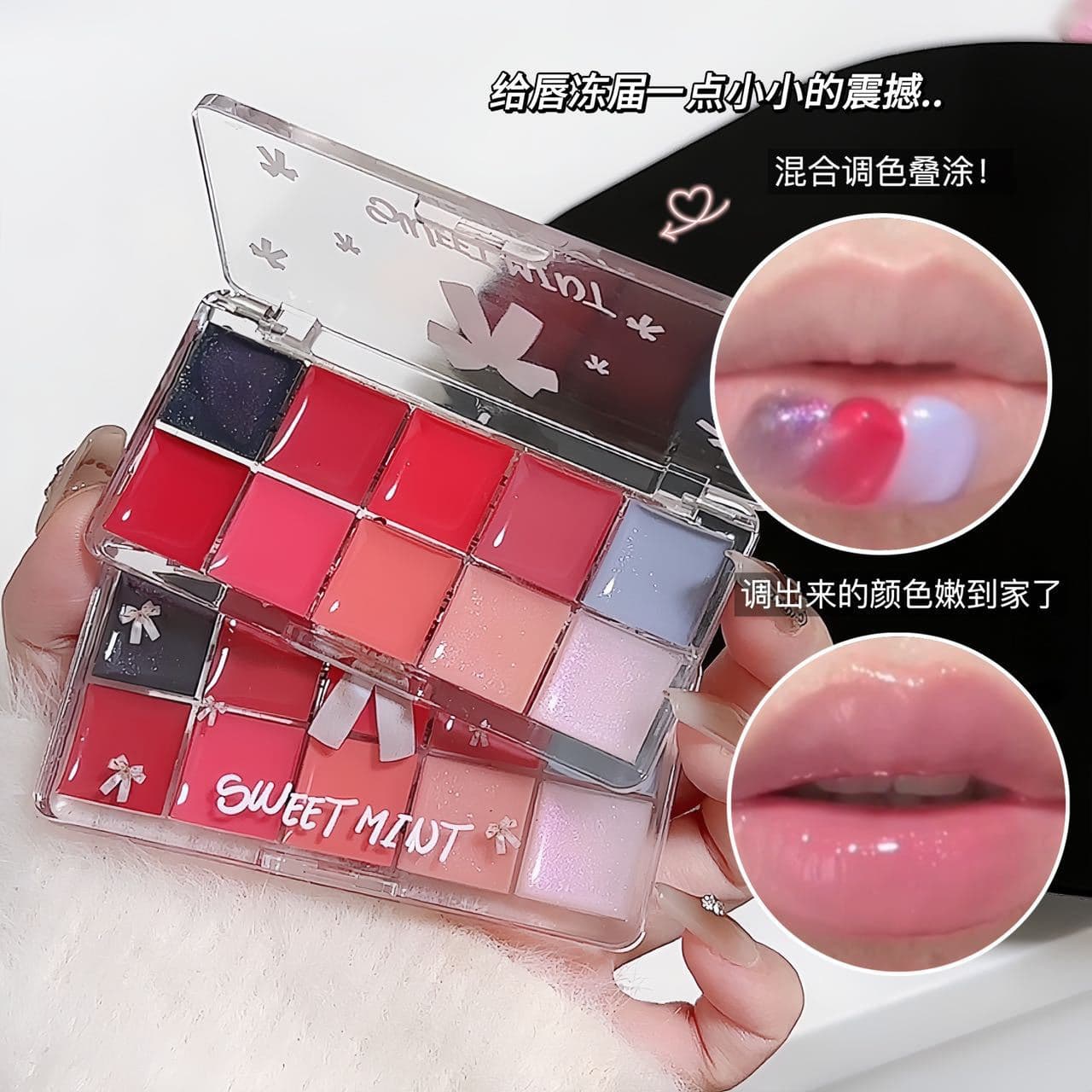 sweet mint Ten-Shade Lip Tint Palette Mirror Lipstick Fruit Lip Glaze Water Light Moisturizing Plump Lips Non-Stick Cup