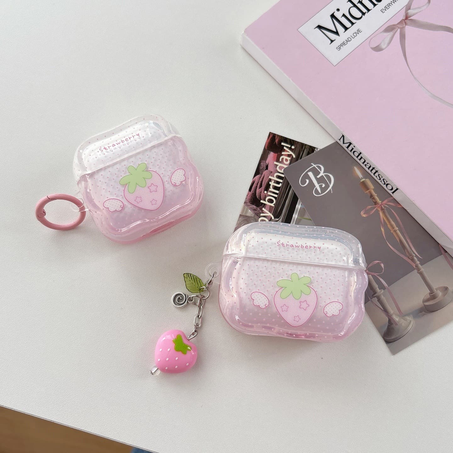 Wave-dot wings strawberry suitable for airpods4 protective cover Apple 2/3 generation airpods pro3 headphone shell for women
