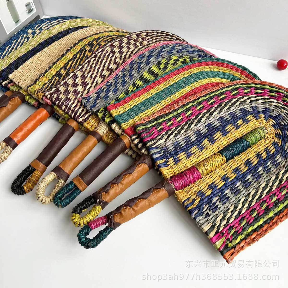 Vietnamese Woven Straw Fan European Style Seagrass Woven Wall Decoration Fan Living Room Bedroom Background Fan Summer Hand Fan