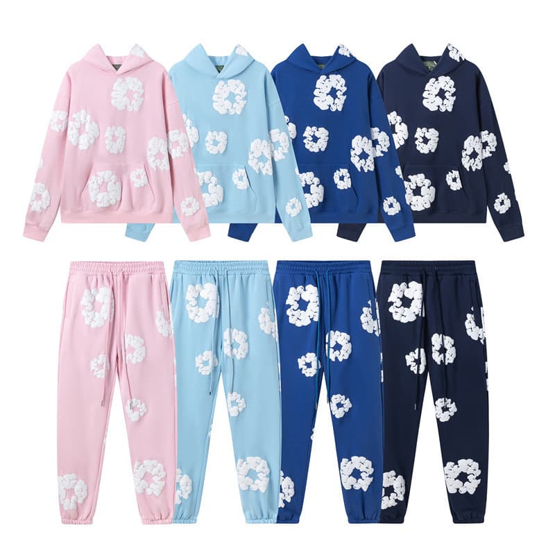 DENIM TEARS Kapok Foam Print American Style Couple Hoodie Sweatshirt Sweatpants Casual Set Trend Men Ins
