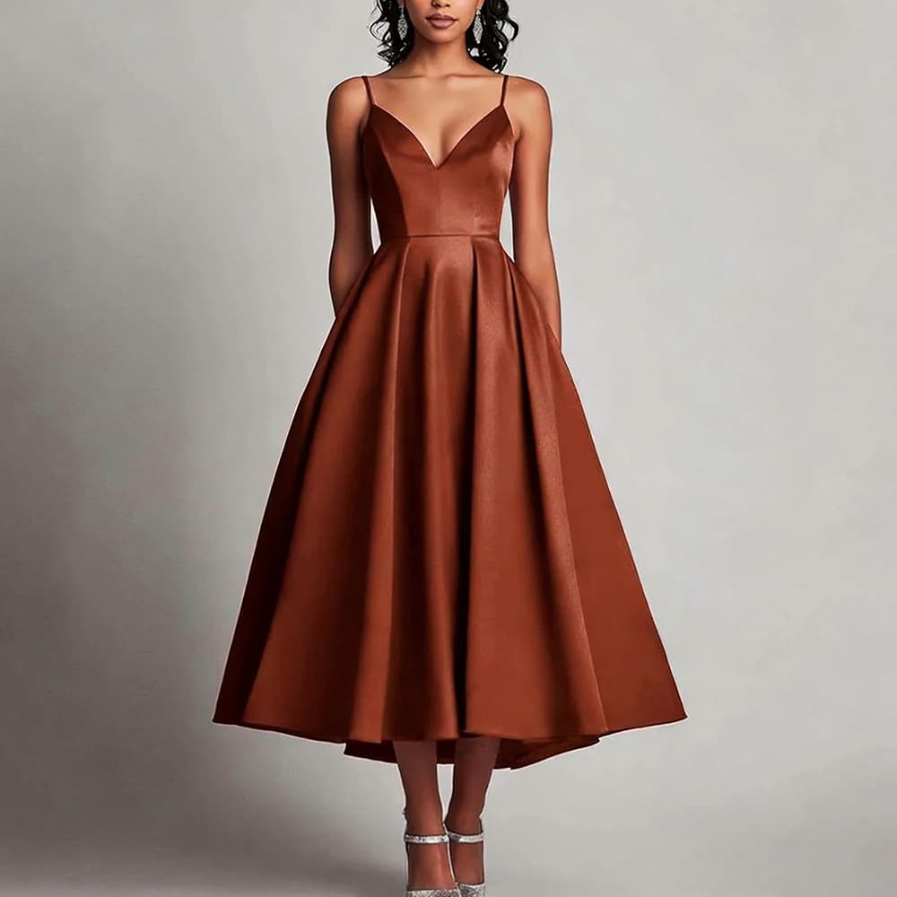European and American foreign trade evening dress Maillard retro banquet party prom dress elegant simple niche dress