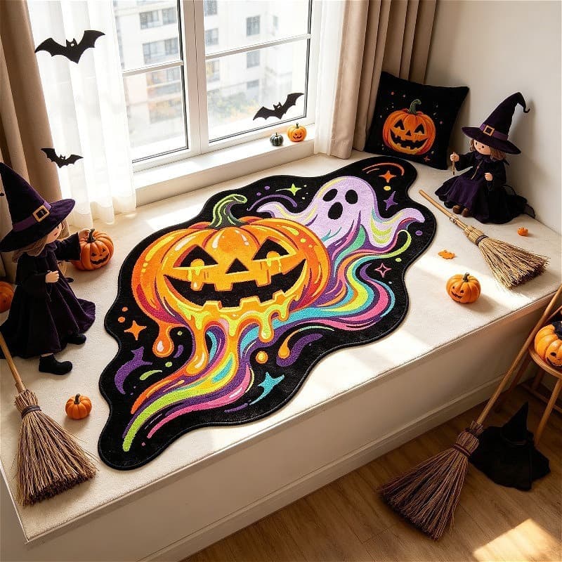 Amazon Best-Selling Cross-Border Autumn Halloween Pumpkin Cashmere-Like Doormat Cartoon Living Room Sofa Bedside Rug