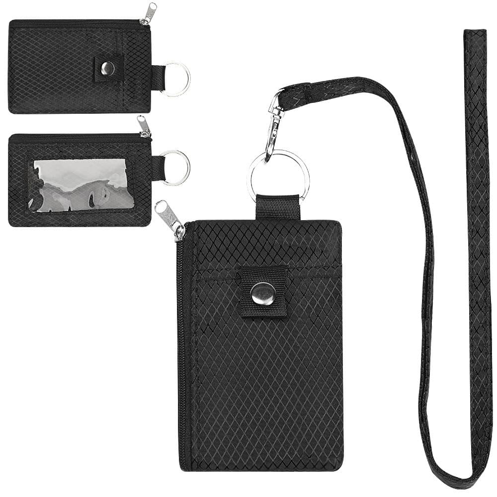Slim Wallet ID Card Holder RFID Blocking Wallet Lanyard Keychain Anti-Theft Card Case Pouch Protective Cover