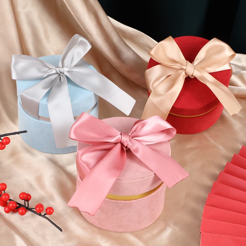 Factory In-Stock Suede Round Cylindrical Gift Box Wedding Candy Packaging Box Birthday Floral Gift Round Box Present