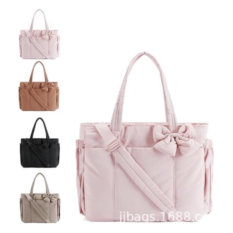 In Stock Tote Bag Bow Yoga Bag Winter New Embroidered Plaid Space Bag Padded Single Shoulder Tote Bag