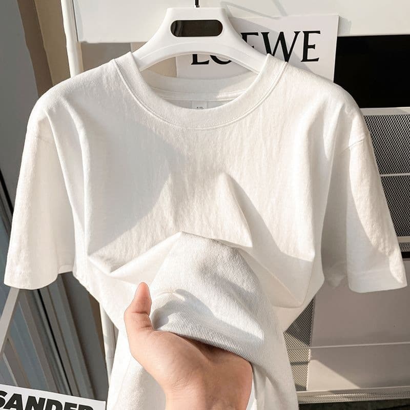 100% pure cotton short-sleeved T-shirt for men and women in summer, loose half-sleeved T-shirt, pure white clothes, couple's bottoming shirt
