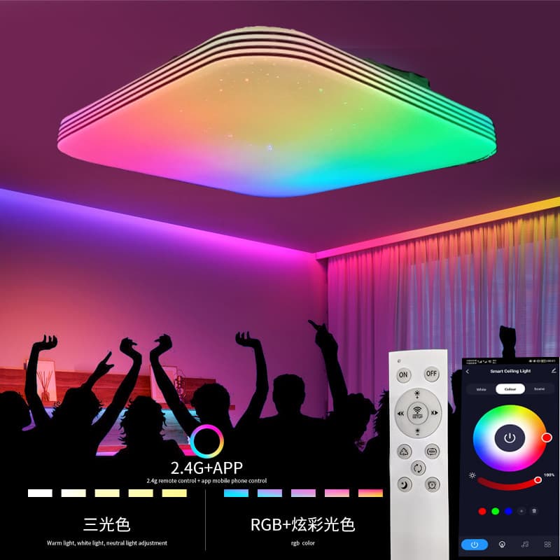 Smart APP Remote Control Ceiling Light Square RGBCW Color-changing Spotlight Ceiling Lamp 2.4G Remote Bedroom Lighting Wholesale