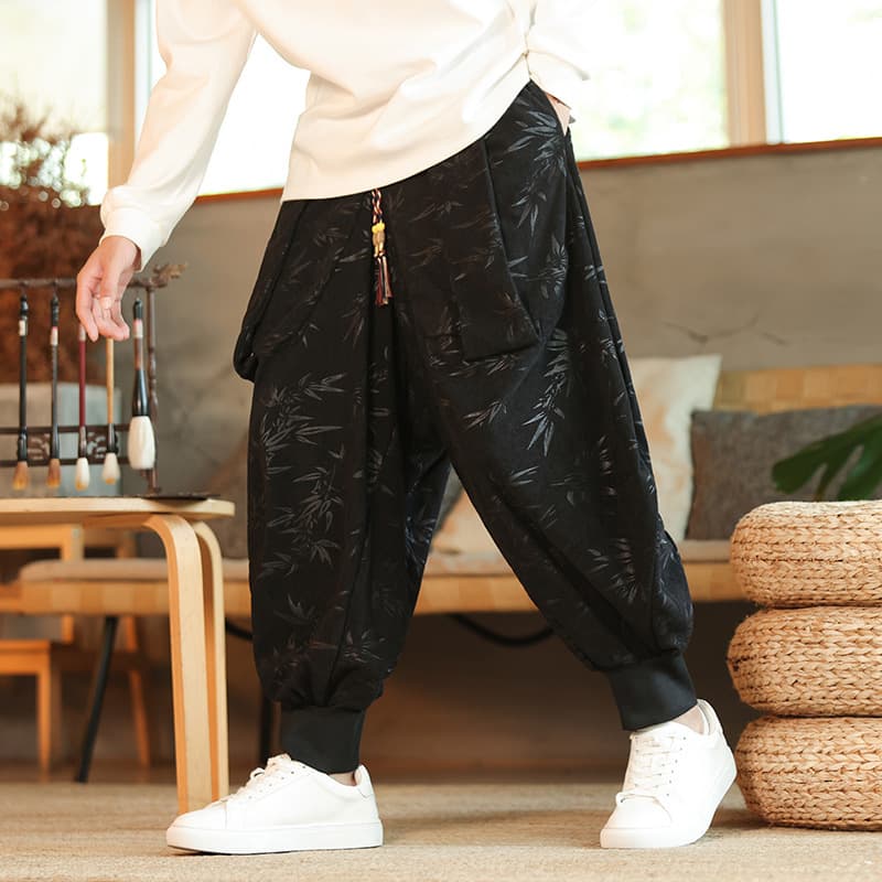 2024 autumn and winter new Chinese style dark men's Yohji Yamamoto design corduroy leaf pattern flying squirrel pants