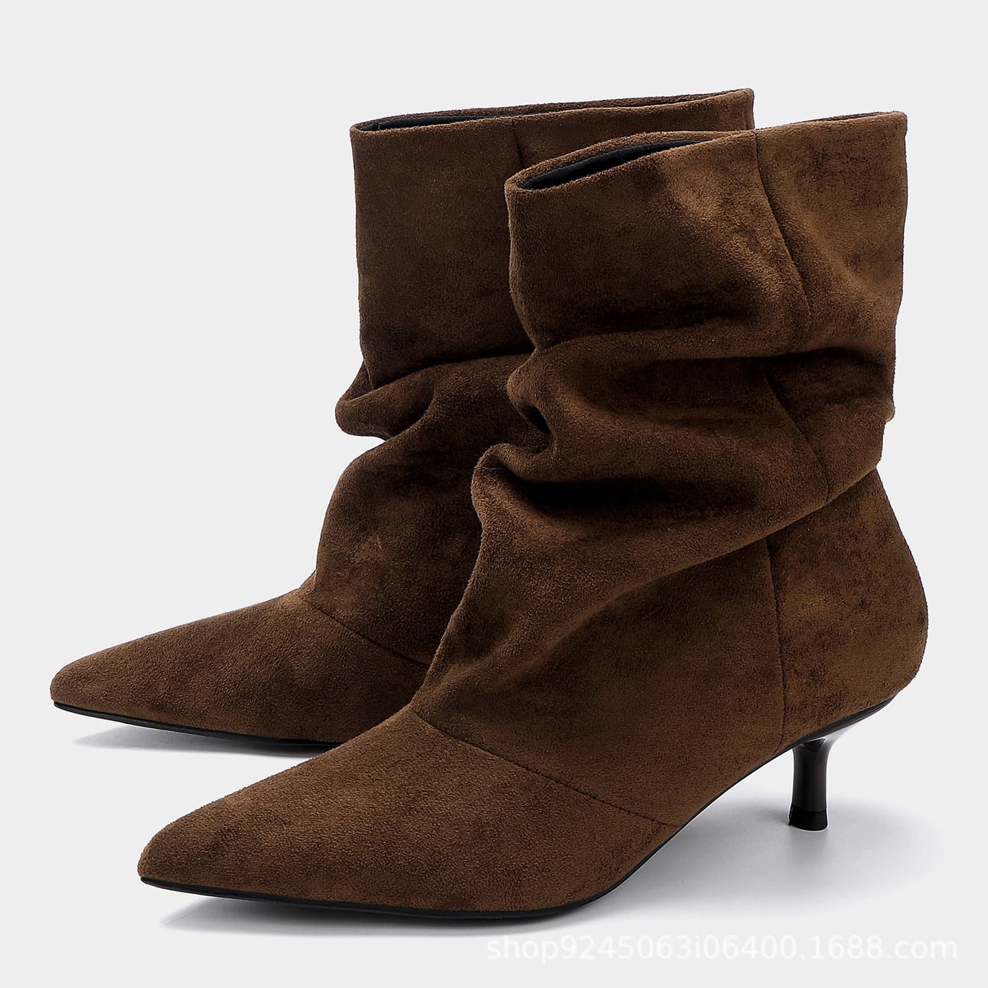 ZA Boots 2025 New Retro Wrinkled Stack Boots Mid-Calf Boots Women Suede Thin Heel Versatile Wasteland Style Mid-Calf Boots
