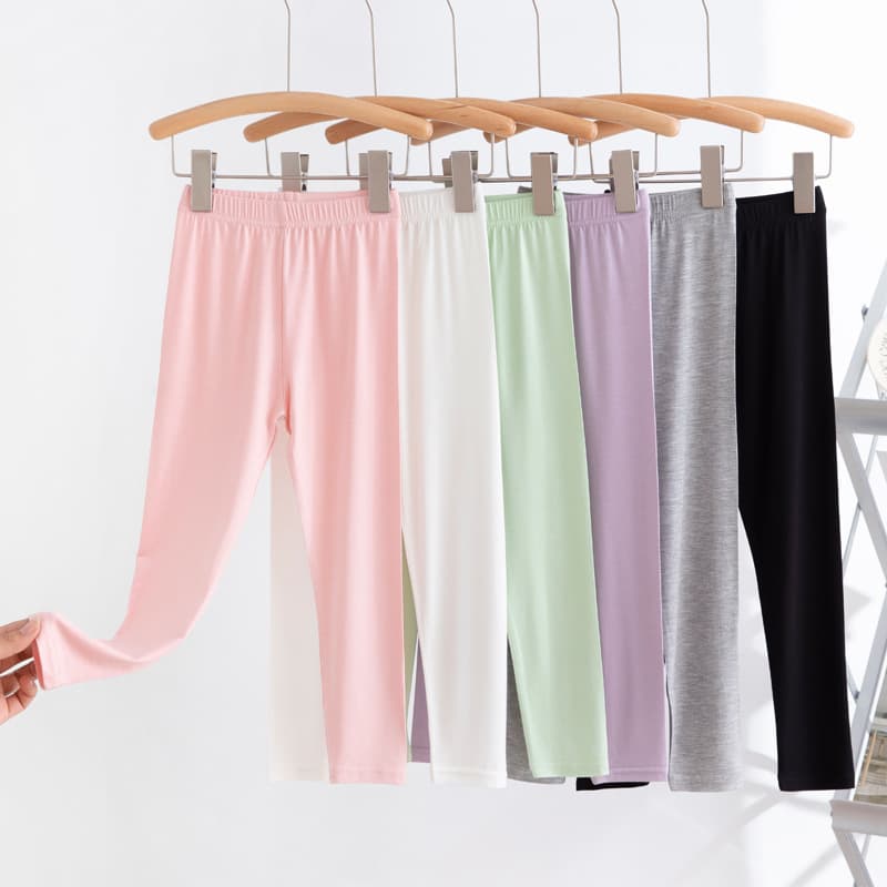Summer Children's Leggings, Versatile Wood Fiber Candy Leggings, Stretchy Thin 9/10 Length for Girls