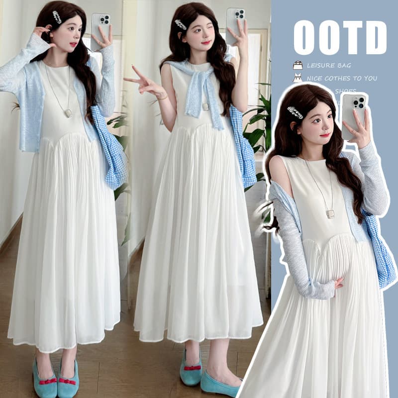 New Summer Maternity Dress: Versatile, Slimming Vest Dress + Fashionable Cardigan, Sweet Chic Mom Two-Piece Set